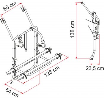 PORTABICICLETAS CARRY BIKE VW T4 Fiamma 02094 18A dimensiones