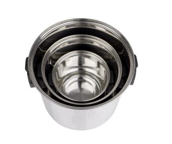 Juego de ollas de acero inoxidable 3 uds. con asas plegables y tapa de cristal
